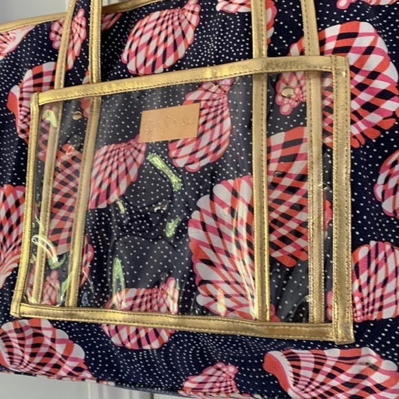 Lilly Pulitzer Seashell Print Tote navy pink resort bag beach vacation travel - Picture 2 of 16